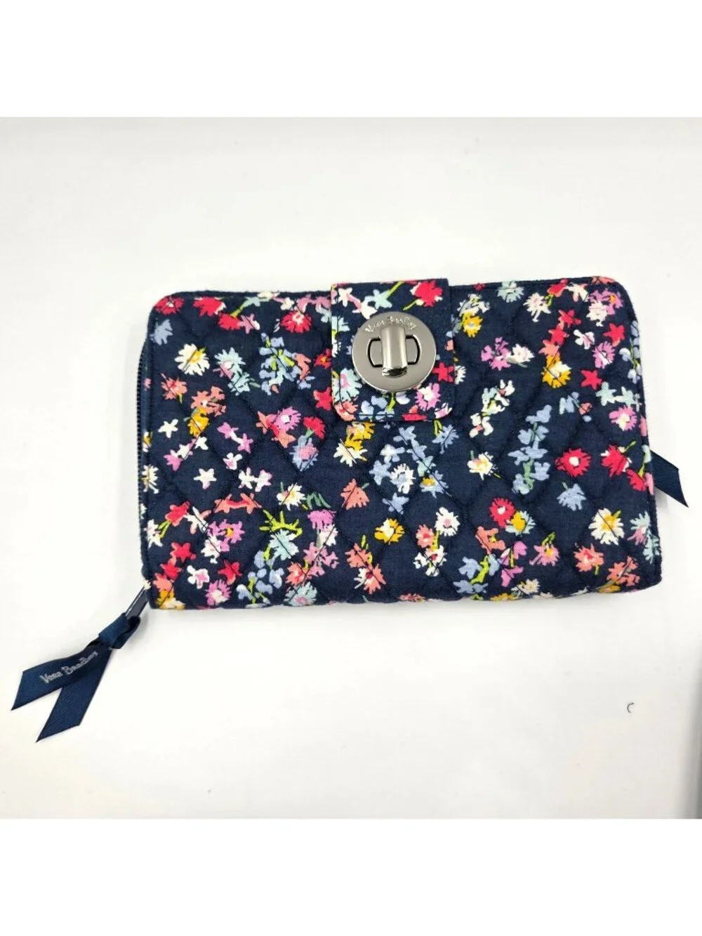 Vera Bradley Wallet RFID Turnlock Scattered Wildflowers Navy Blue NWOT